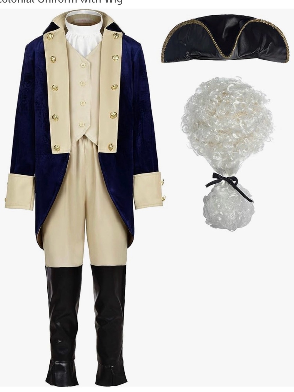 Washington Costume Boys Hamilton American Colonial Uniform with Wig size 150